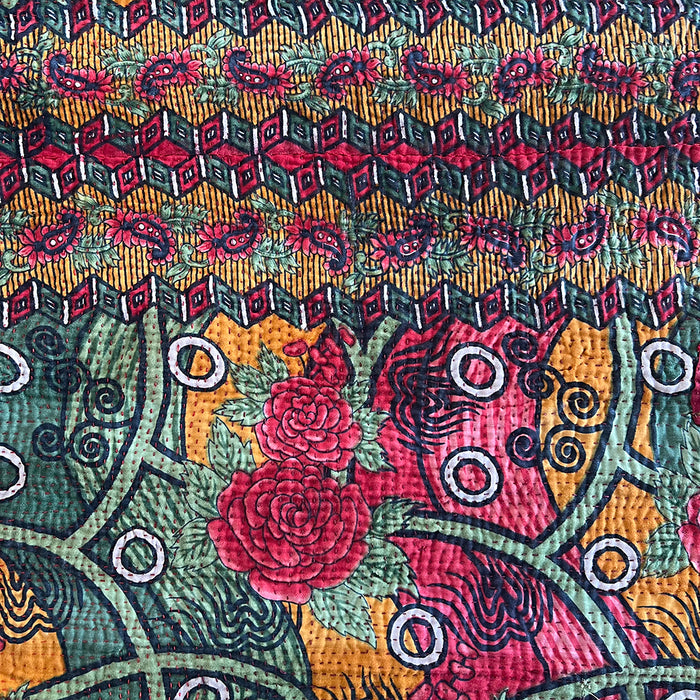 Vintage Kantha Reversible Cotton Throw Blanket (C5)