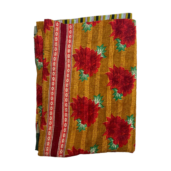 Vintage Kantha Reversible Cotton Throw Blanket (D3)