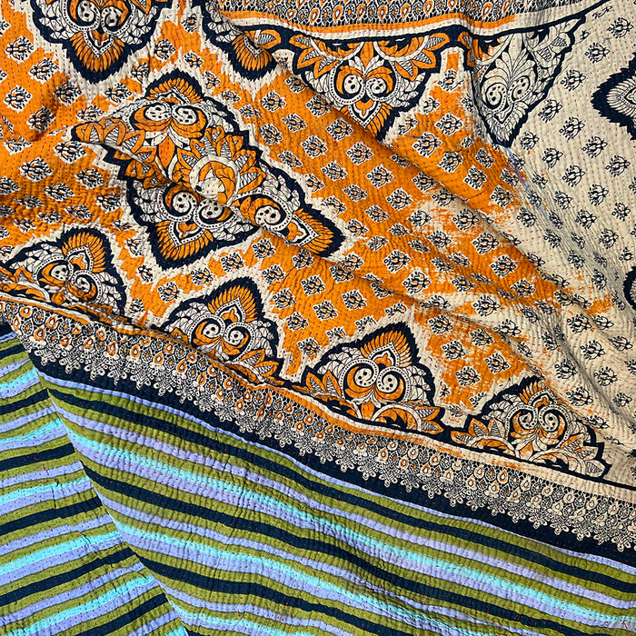 Vintage Kantha Reversible Cotton Throw Blanket (D3)