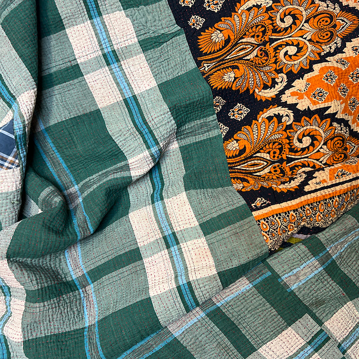 Vintage Kantha Reversible Cotton Throw Blanket (D3)