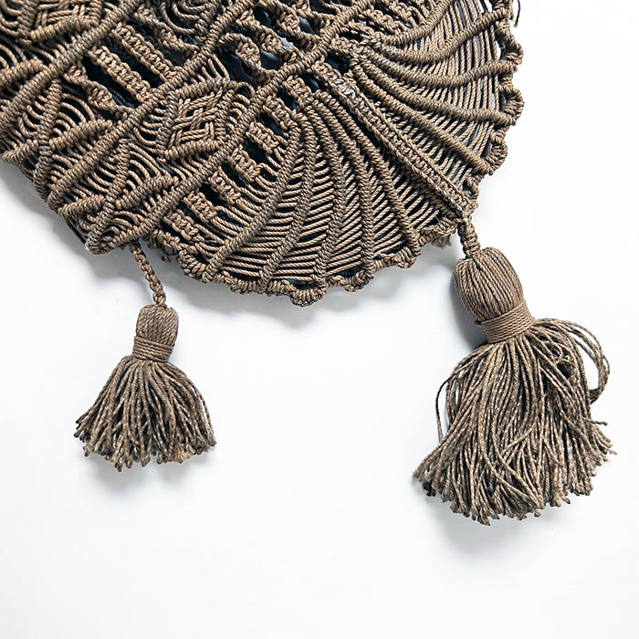 Vintage Macrame Drawstring Pouch Purse with Tassels