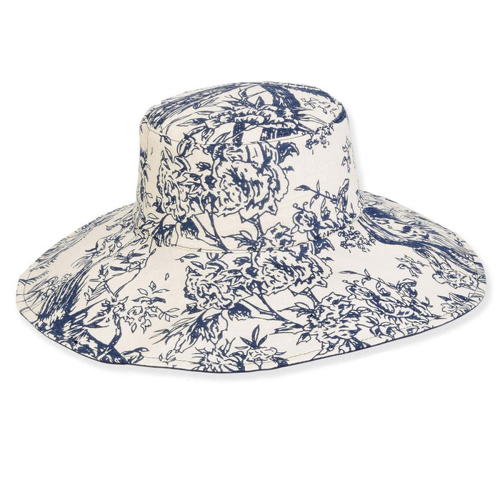 Vintage Navy Floral Pattern Cotton Sun Hat - Sun 'N' Sand Hats Wide Brim Sun Hat Sun N Sand Hats HH3348B Navy OS