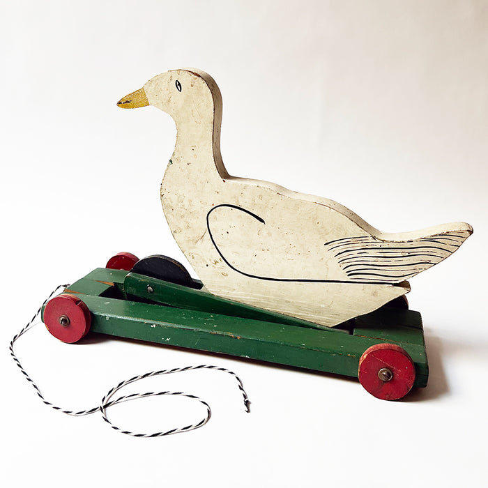 Vintage Painted Wood White Swan on Wheels