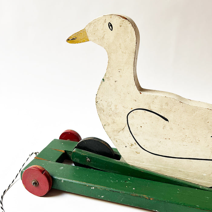 Vintage Painted Wood White Swan on Wheels