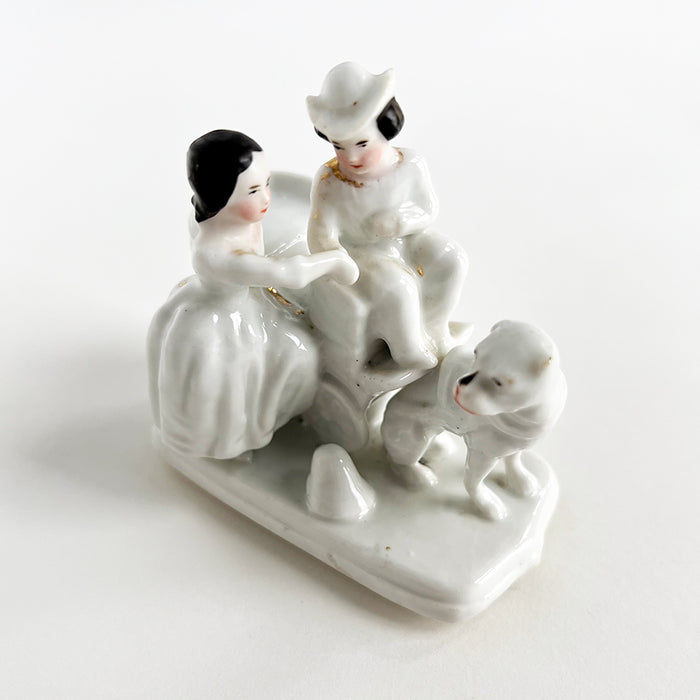 Vintage Sculptural Ceramic Match-Strike with Couple and Dog