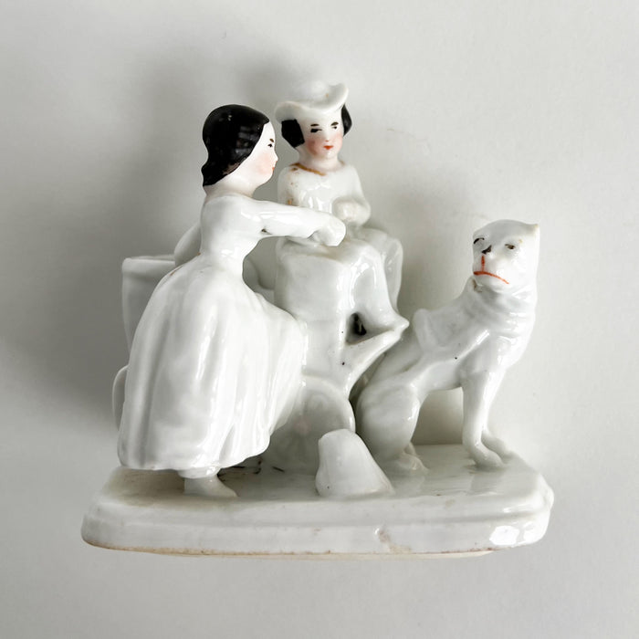 Vintage Sculptural Ceramic Match-Strike with Couple and Dog