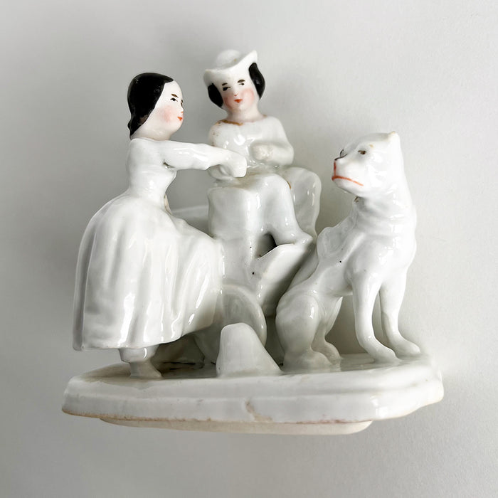 Vintage Sculptural Ceramic Match-Strike with Couple and Dog