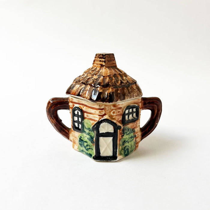 Vintage Thatched Roof Cottage Ceramic Sugar Bowl Made in Japan