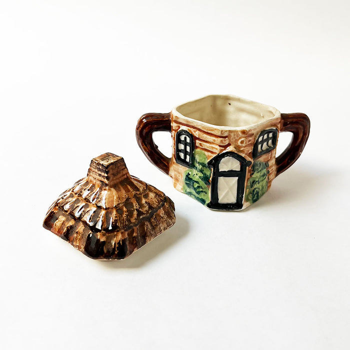 Vintage Thatched Roof Cottage Ceramic Sugar Bowl Made in Japan