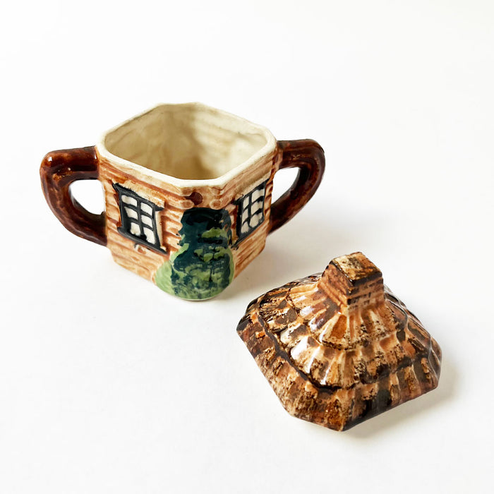 Vintage Thatched Roof Cottage Ceramic Sugar Bowl Made in Japan
