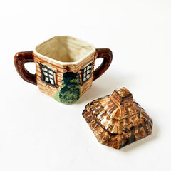 Vintage Thatched Roof Cottage Ceramic Sugar Bowl Made in Japan