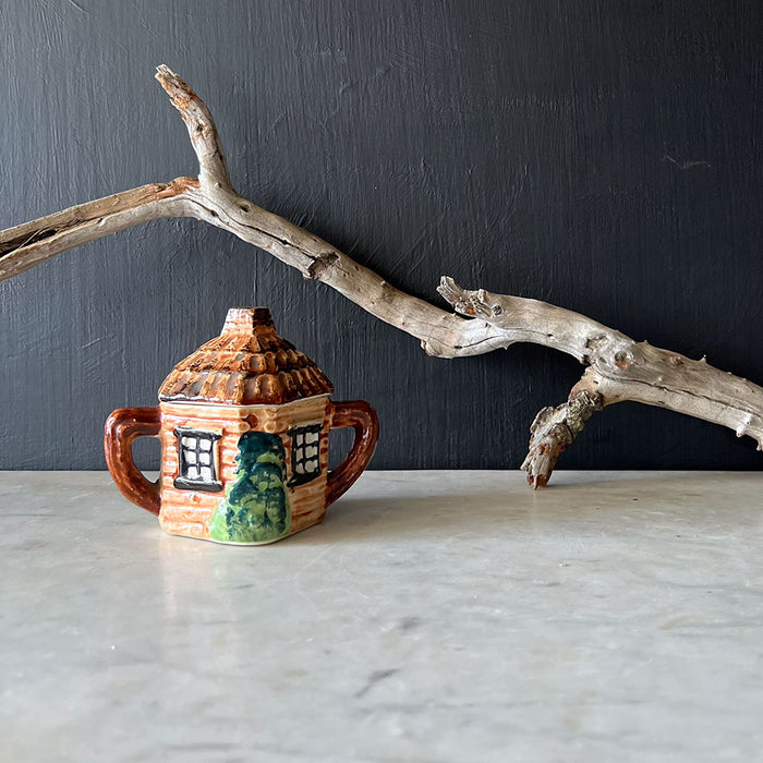 Vintage Thatched Roof Cottage Ceramic Sugar Bowl Made in Japan