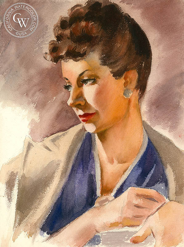 Waiting, 1943, watercolor painting by Duval Eliot (American art). Original painting and fine art giclée reproduction by California Watercolor for wall decor.