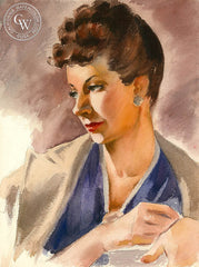 Waiting, 1943, watercolor painting by Duval Eliot (American art). Original painting and fine art giclée reproduction by California Watercolor for wall decor.