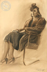 Waiting at the Station, 1938, charcoal painting by Duval Eliot (American art). Original charcoal art by California Watercolor for wall decor.