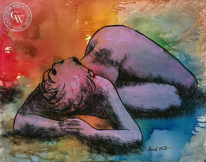 Watercolor Nude, 1960s, watercolor painting by Duval Eliot (American art). Original painting and fine art giclée reproduction by California Watercolor for wall decor.