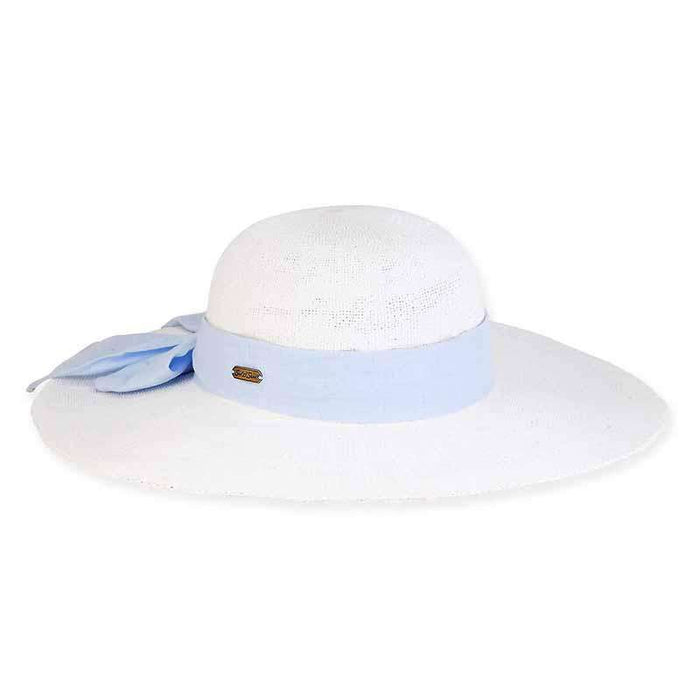 White Bangkok Toyo Beach Hat with Linen Scarf - Caribbean Joe® Wide Brim Sun Hat Caribbean Joe HCJ180A bl White Medium (57 cm)