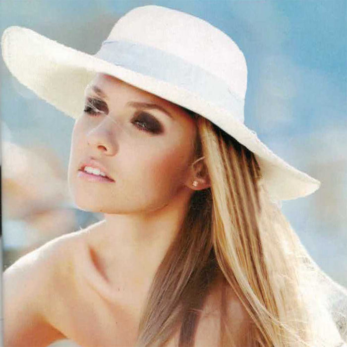 White Bangkok Toyo Beach Hat with Linen Scarf - Caribbean Joe® Wide Brim Sun Hat Caribbean Joe