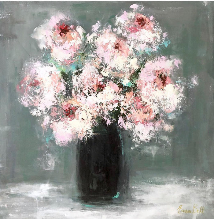 White Flowers in a Black Vase