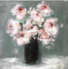 White Flowers in a Black Vase