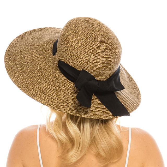 Wide Asymmetrical Brim Summer Hat with Bow - Boardwalk Style Wide Brim Hat Boardwalk Style Hats