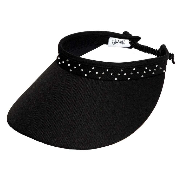 Wide Bill Bling Crystal Golf Sun Visor with Coil Lace - Glove It Visors Visor Cap GloveIt VB600 Black