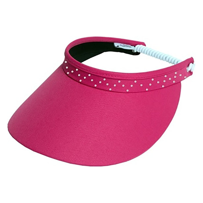 Wide Bill Bling Crystal Golf Sun Visor with Coil Lace - Glove It Visors Visor Cap GloveIt VB602 Fuchsia
