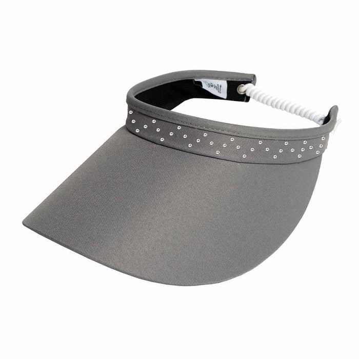 Wide Bill Bling Crystal Golf Sun Visor with Coil Lace - Glove It Visors Visor Cap GloveIt VB603 Grey