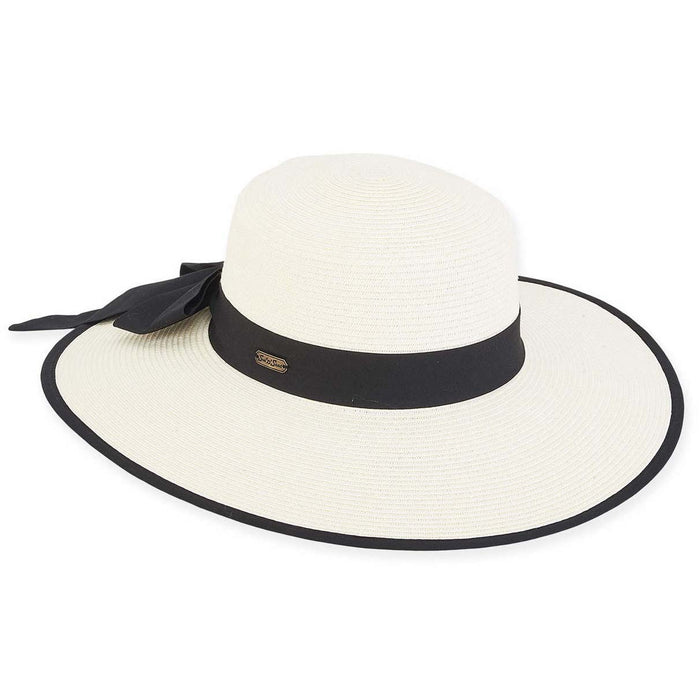 Wide Brim Beach Hat with Black Band & Bow - Sun 'N' Sand Hats Wide Brim Sun Hat Sun N Sand Hats HH2039A Ivory OS (57 cm)