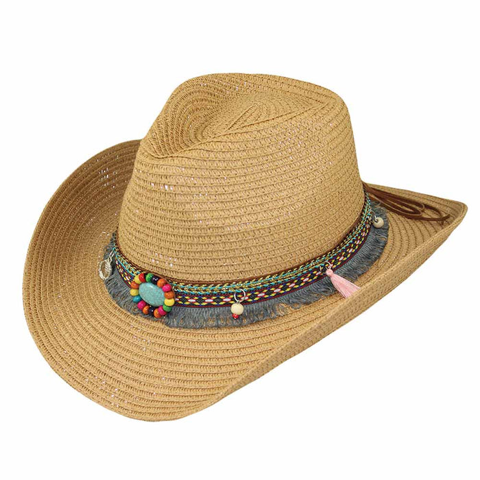 Women's Cowboy Hat with Tassel Band - Jeanne Simmons Hats Cowboy Hat Jeanne Simmons Accessories js1342tn Tan