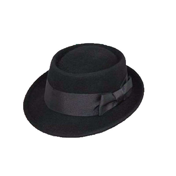 Wool Felt Porkpie Fedora Hat, Black - Jeanne Simmons Hats Fedora Hat Jeanne Simmons Accessories js7401bk Black