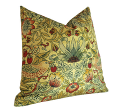 Yellow William Morris "Strawberry Thief" Velvet Pillow Cover - Annabel Bleu