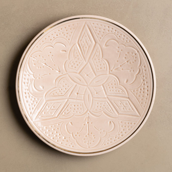 Zagora Dinner Plate Sand - Moroccan Dinnerware Adorned with 12 Carat Gold Accents - Benisouk