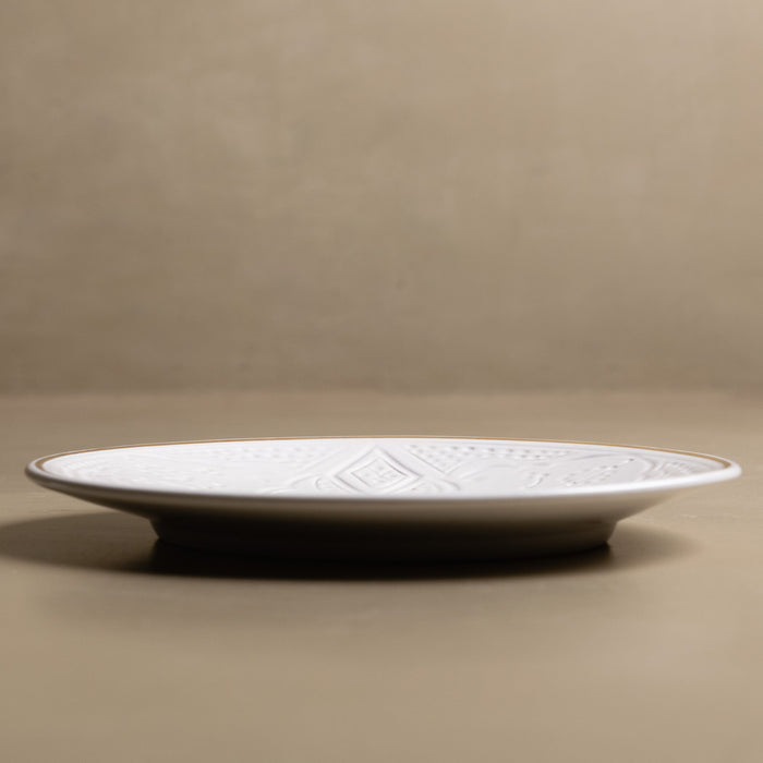 Zagora Dinner Plate White - Moroccan Dinnerware Adorned with 12 Carat Gold Accents - Benisouk