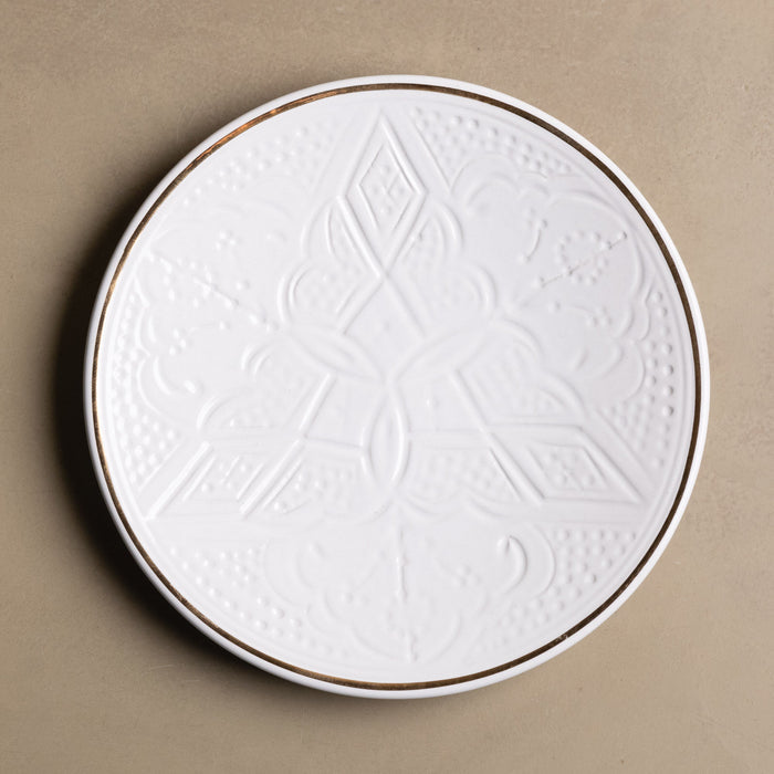 Zagora Dinner Plate White - Moroccan Dinnerware Adorned with 12 Carat Gold Accents - Benisouk