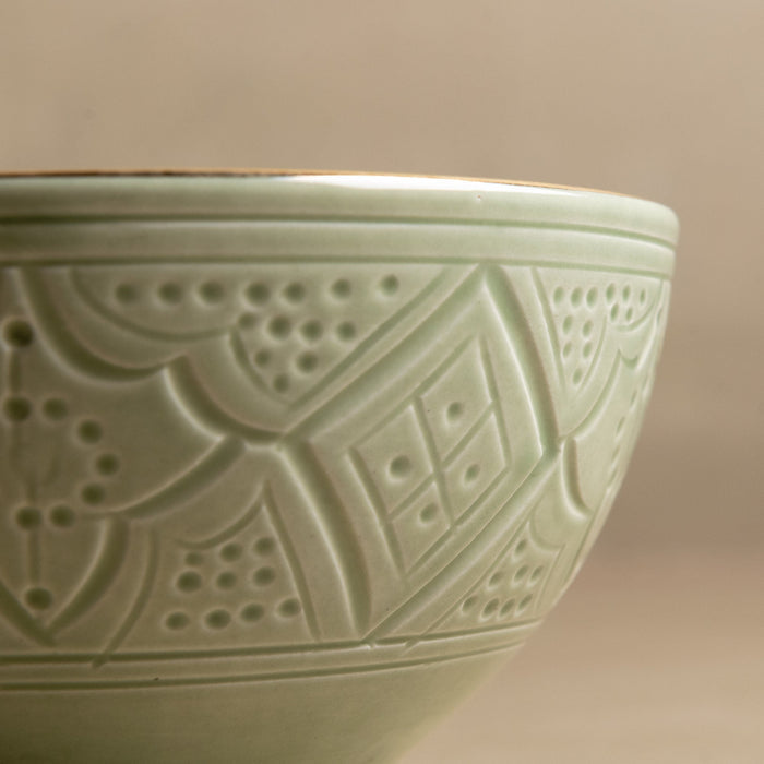 Zagora Green Bowl - Moroccan Dinnerware Adorned with 12 Carat Gold Accents - Benisouk