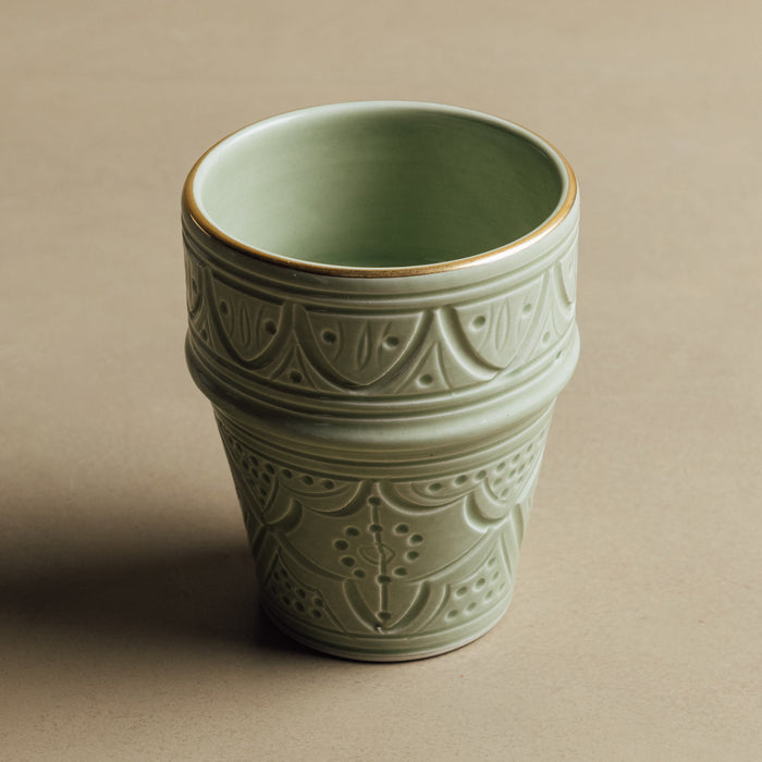 Zagora Green Cup - Moroccan Dinnerware Adorned with 12 Carat Gold Accents - Benisouk