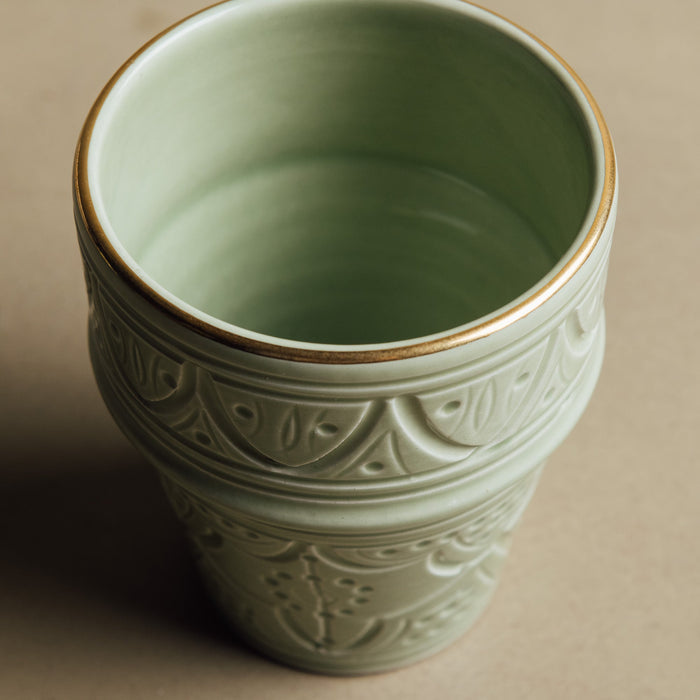 Zagora Green Cup - Moroccan Dinnerware Adorned with 12 Carat Gold Accents - Benisouk
