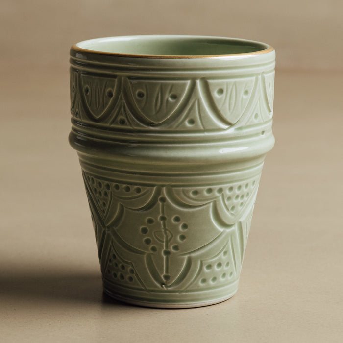 Zagora Green Cup - Moroccan Dinnerware Adorned with 12 Carat Gold Accents - Benisouk
