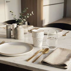 Zagora White Cup - Moroccan Dinnerware Adorned with 12 Carat Gold Accents - Benisouk